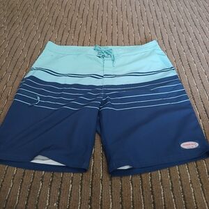 Vineyard Vines Performance Aqua and Navy Striped Swim Trunks Men's 35